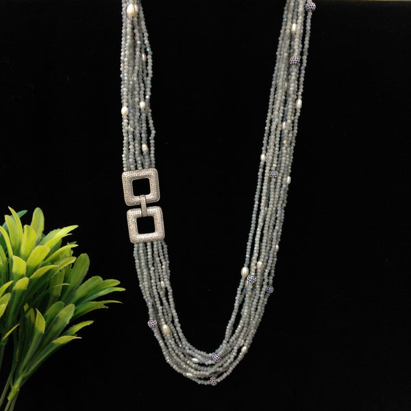 Pleasing Heather Purple Gemstones With CZ Side Pendant Necklace