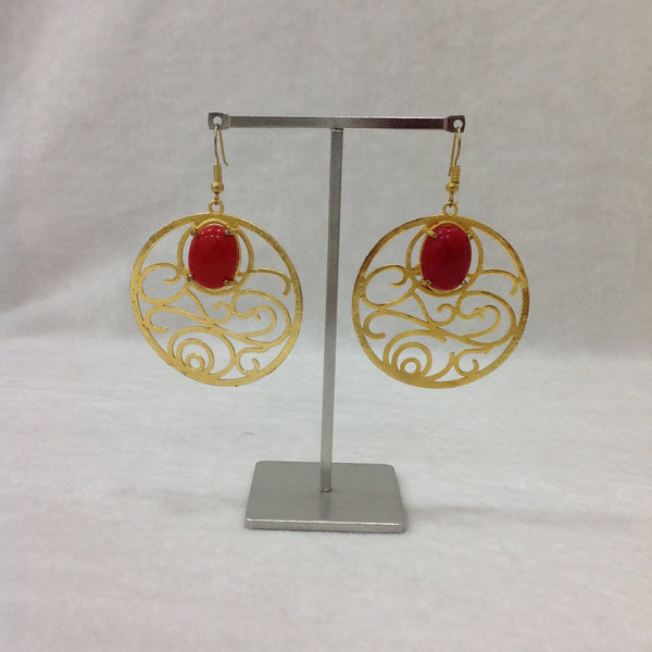 Red Gemstone Long Bali Dangler Earrings
