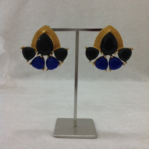 Black and Blue Stone Stud Gold Earrings
