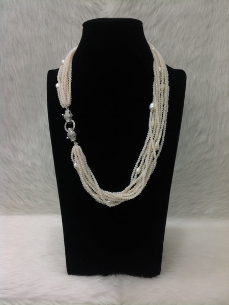 Multi-stranded White & Freshwater Pearl Necklace