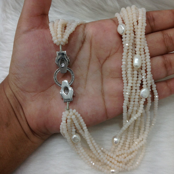Multi-stranded White & Freshwater Pearl Necklace
