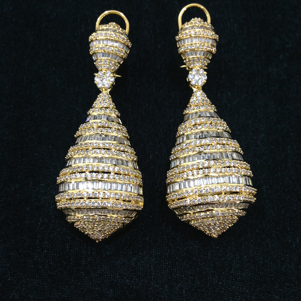 Antique Gold & Cubic Zircon Studded Long Earrings