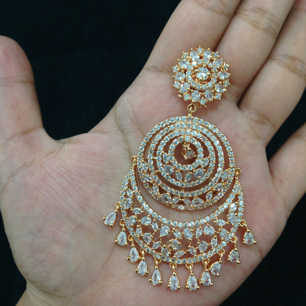 Spherules of Rose Gold Crystal Chandbali Long Earrings