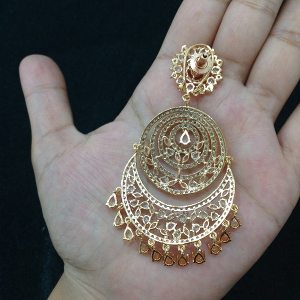 Spherules of Rose Gold Crystal Chandbali Long Earrings