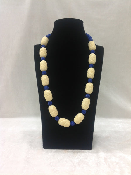 Elegant Mermaid Encarved Cream Blue Necklace