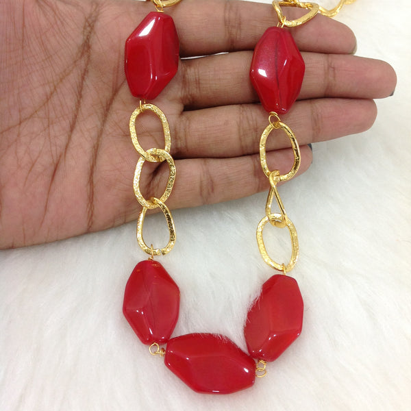 Candy Red with Golden Chain Necklace
