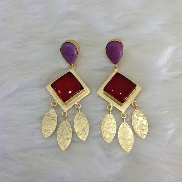 Indigo and Red shaded Leaf Dangler Earrings
