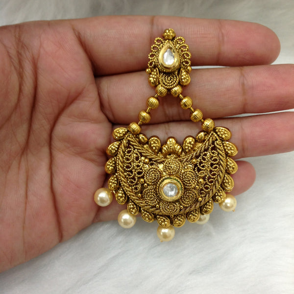 Golden Chandbali Kundan Earrings
