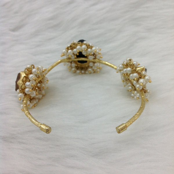 Pearl Showers on Black Quartz Rocks Bracelet - Adjustable Size