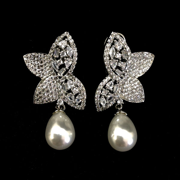 Magnificent Butterfly Crystal And Pearls Damsel Drop Earrings