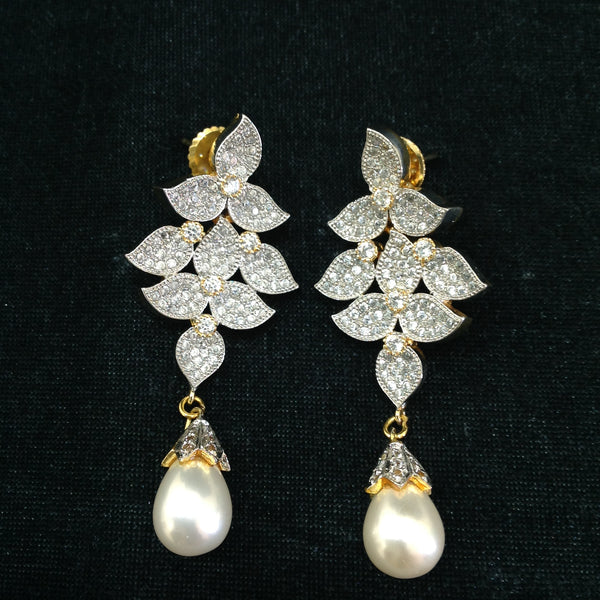 White and Gold Tripartite Pearl Dangler Earrings