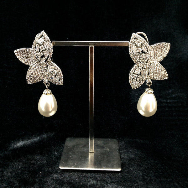 Magnificent Butterfly Crystal And Pearls Damsel Drop Earrings