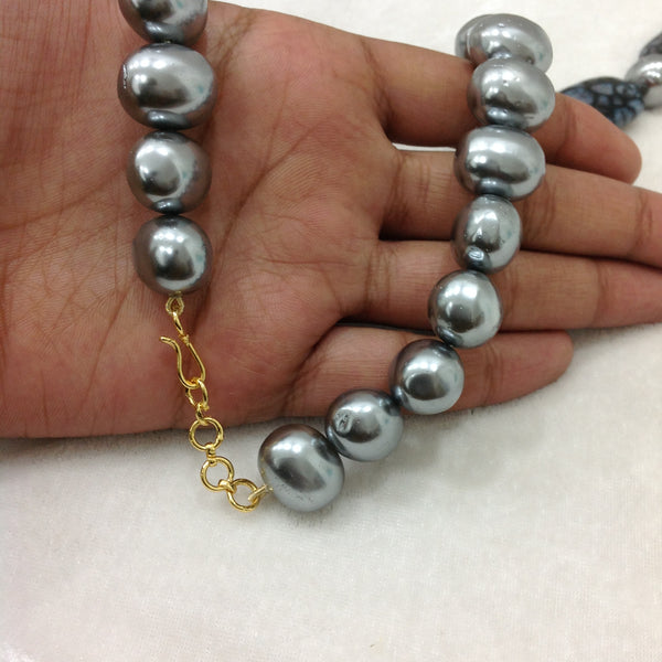 Intimidated Grey Gemstone Silver Ovals Necklace