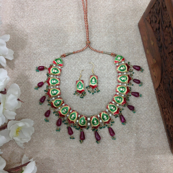 Shamrock Green with Minakari Choker Necklace Set