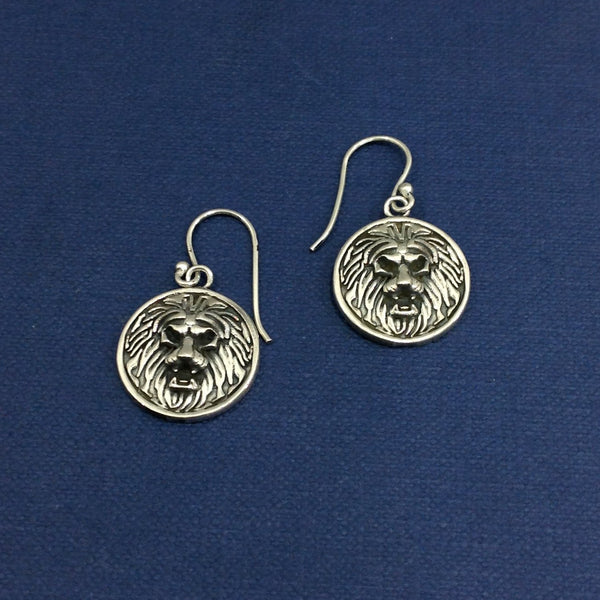 Silver Lion Drop Earrings