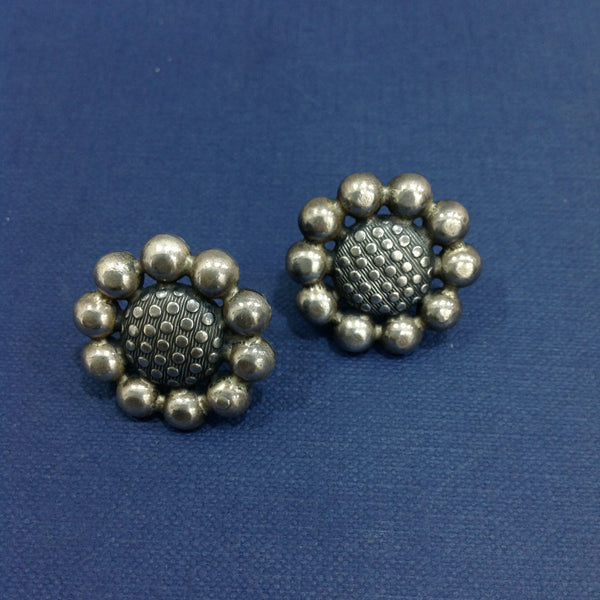 Flower Design Silver Stud Earrings