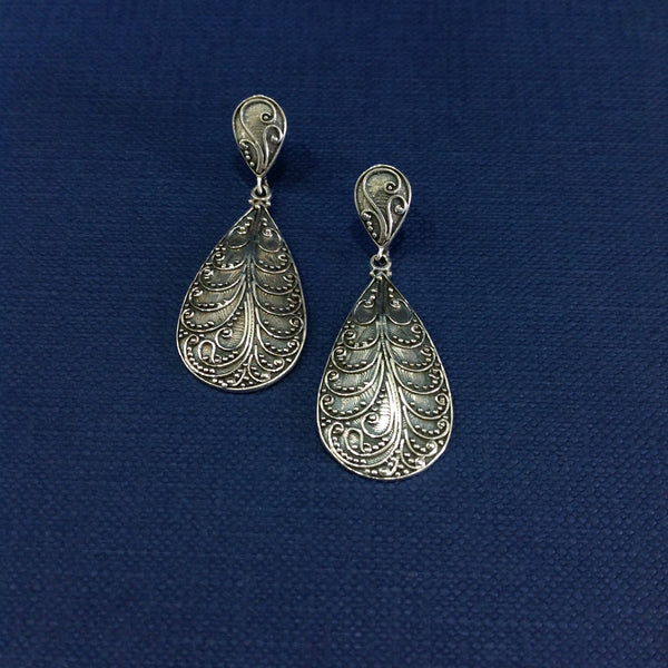 Silver Ethnic Drop Earrings