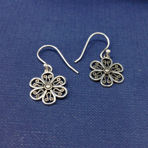 Small Flower Design 925 Silver Drop Earrings