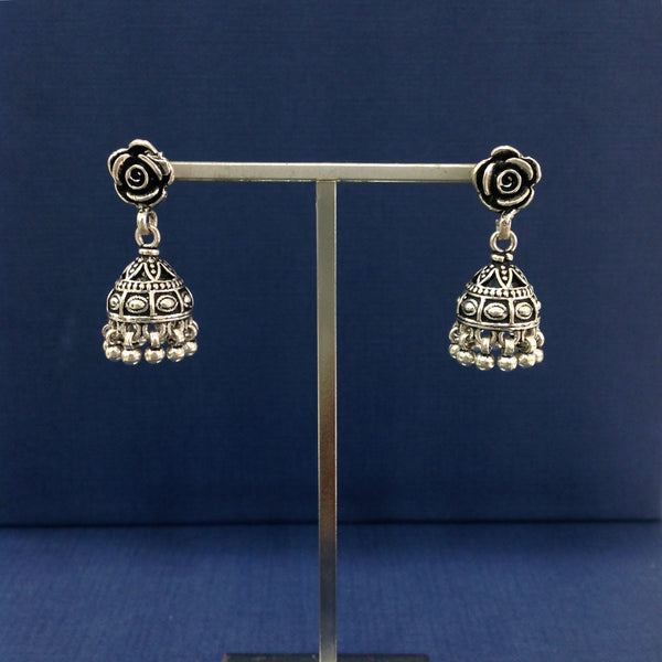 Silver Rose Jhumki Earrings