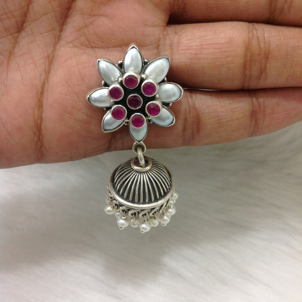 Floral Elegance in Silver Jhumka Earrings