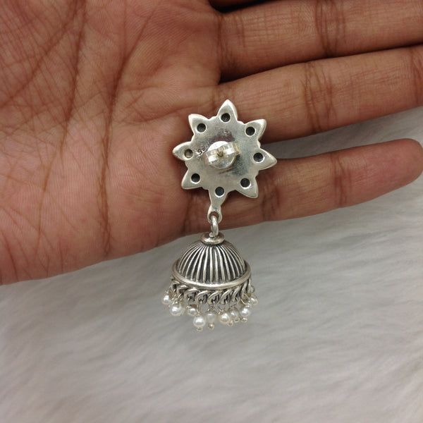 Floral Elegance in Silver Jhumka Earrings