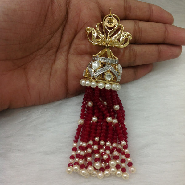 Charismatic Crimson Red Crystal And Kundan Long Earrings