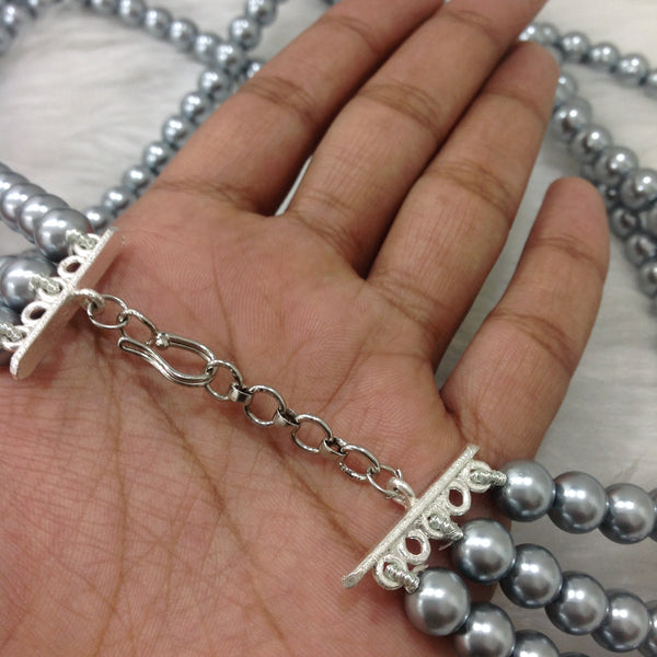 Three Stranded Silver & Freshwater Pearls Necklace