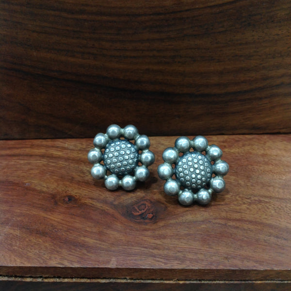 Flower Design Silver Stud Earrings