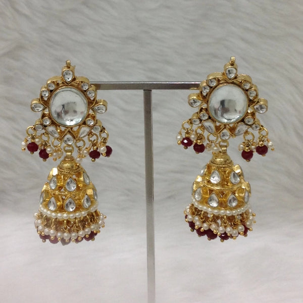 Splendid Kundan Golden Red Jhumka Long Earrings