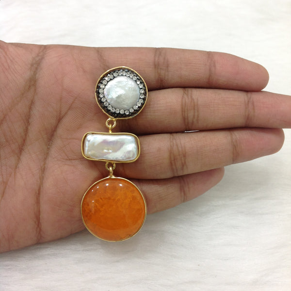 Awesome Orange Gemstones Crystal Earrings