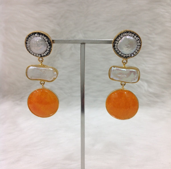 Awesome Orange Gemstones Crystal Earrings