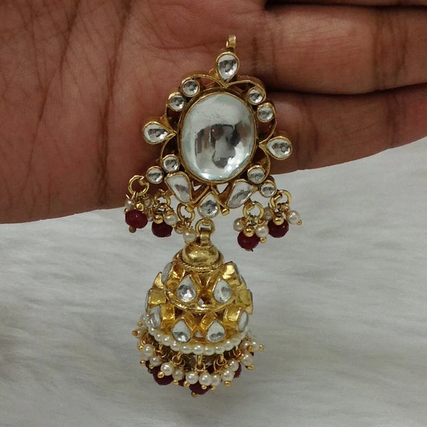 Splendid Kundan Golden Red Jhumka Long Earrings