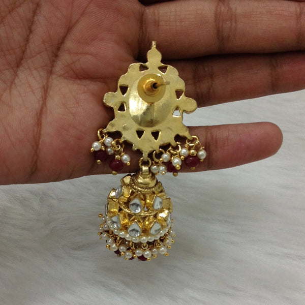 Splendid Kundan Golden Red Jhumka Long Earrings