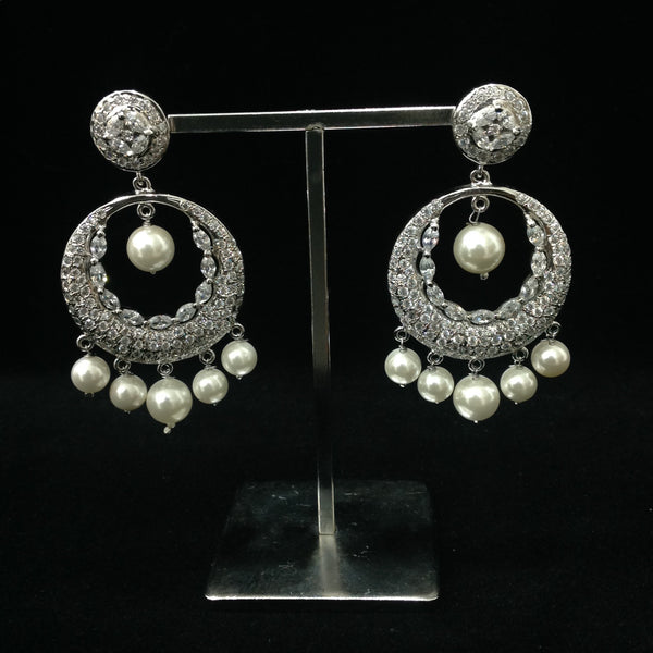 Silver Finish Long Chandbali Earrings