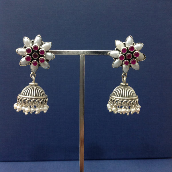 Floral Elegance in Silver Jhumka Earrings