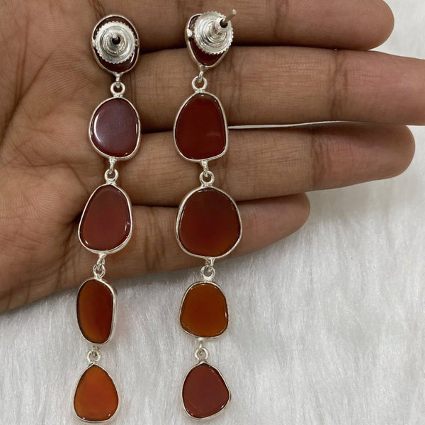 Exquisite Brownish Red Carnelian Long Earrings