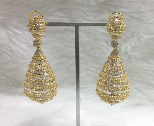 Antique Gold & Cubic Zircon Studded Long Earrings