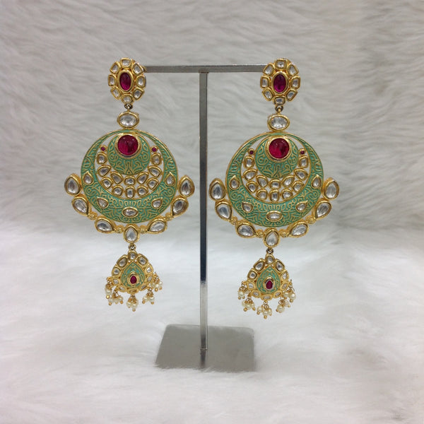 Mint Green Pink Chandbali Long Earrings