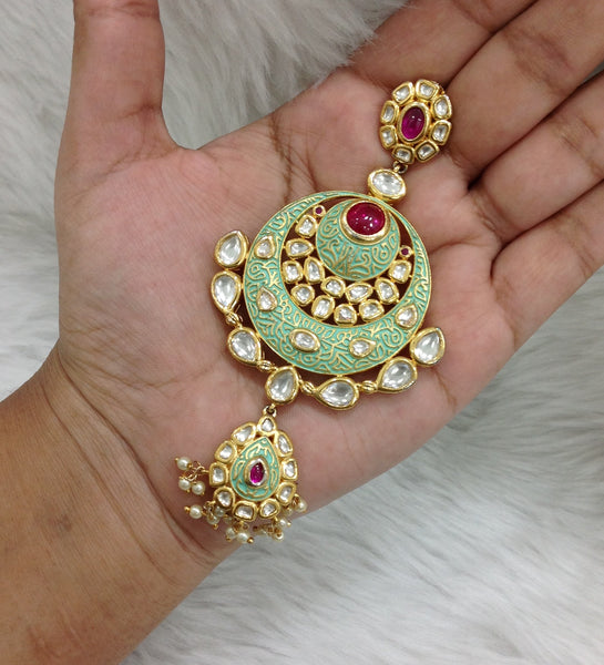 Mint Green Pink Chandbali Long Earrings