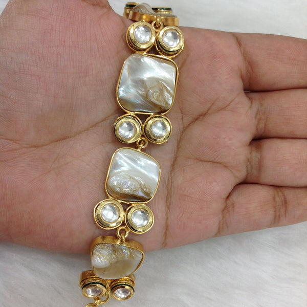 Delightful MOP And Kundan Openable Bracelet