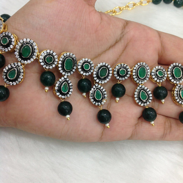 Elegant Emerald Green Gemstones With Crystal Necklace Set