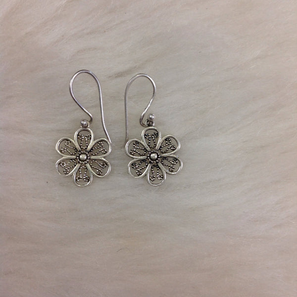 Small Flower Design 925 Silver Drop Earrings