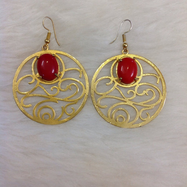 Red Gemstone Long Bali Dangler Earrings