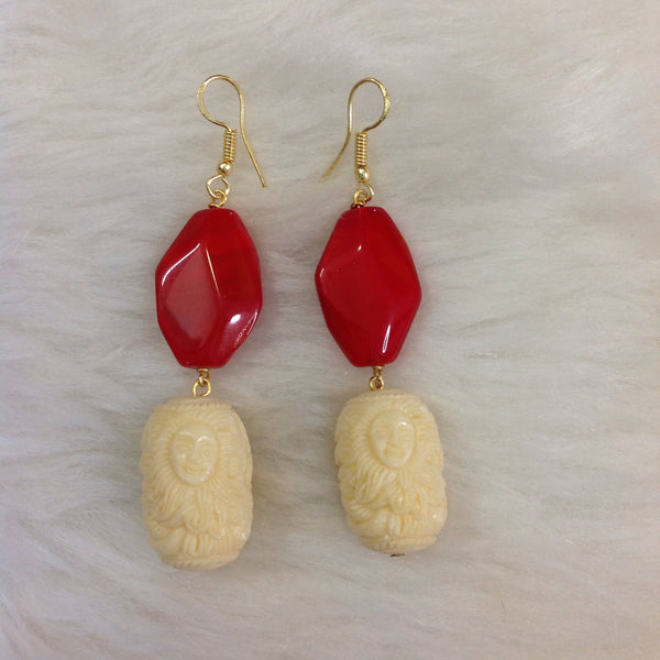 Mermaid Encarved Cream Corals and Candy Red Earrings