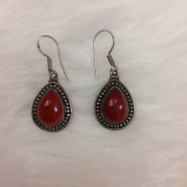 Carnelian Red Silver Drop Earrings