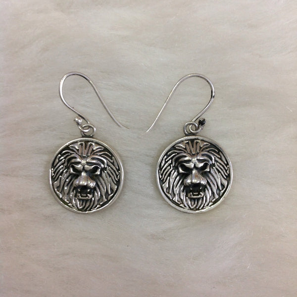 Silver Lion Drop Earrings