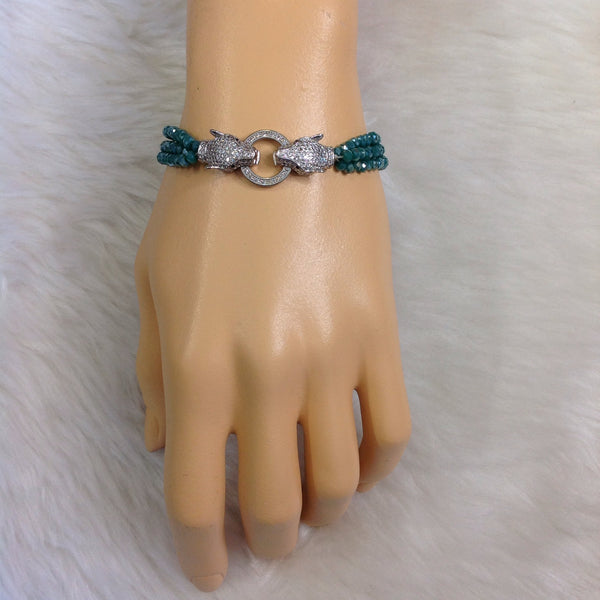 Glamorous Teal Leopard Head Openable Bracelet