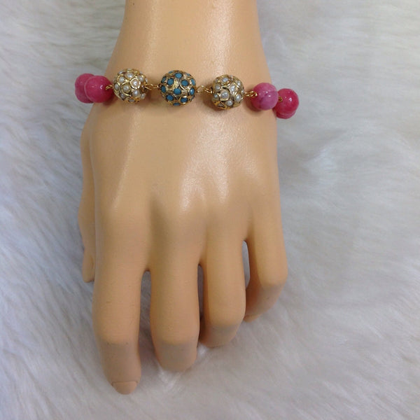Golden Encrusted Pink Agate Bracelet