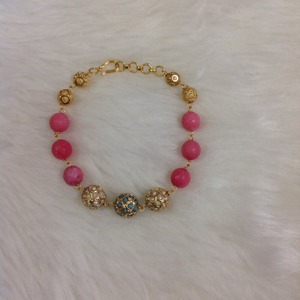 Golden Encrusted Pink Agate Bracelet