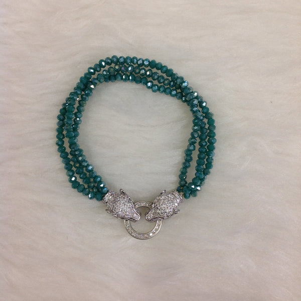 Glamorous Teal Leopard Head Openable Bracelet
